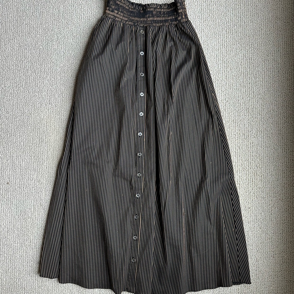 La Ligne Gray Smocked A-line Maxi Skirt